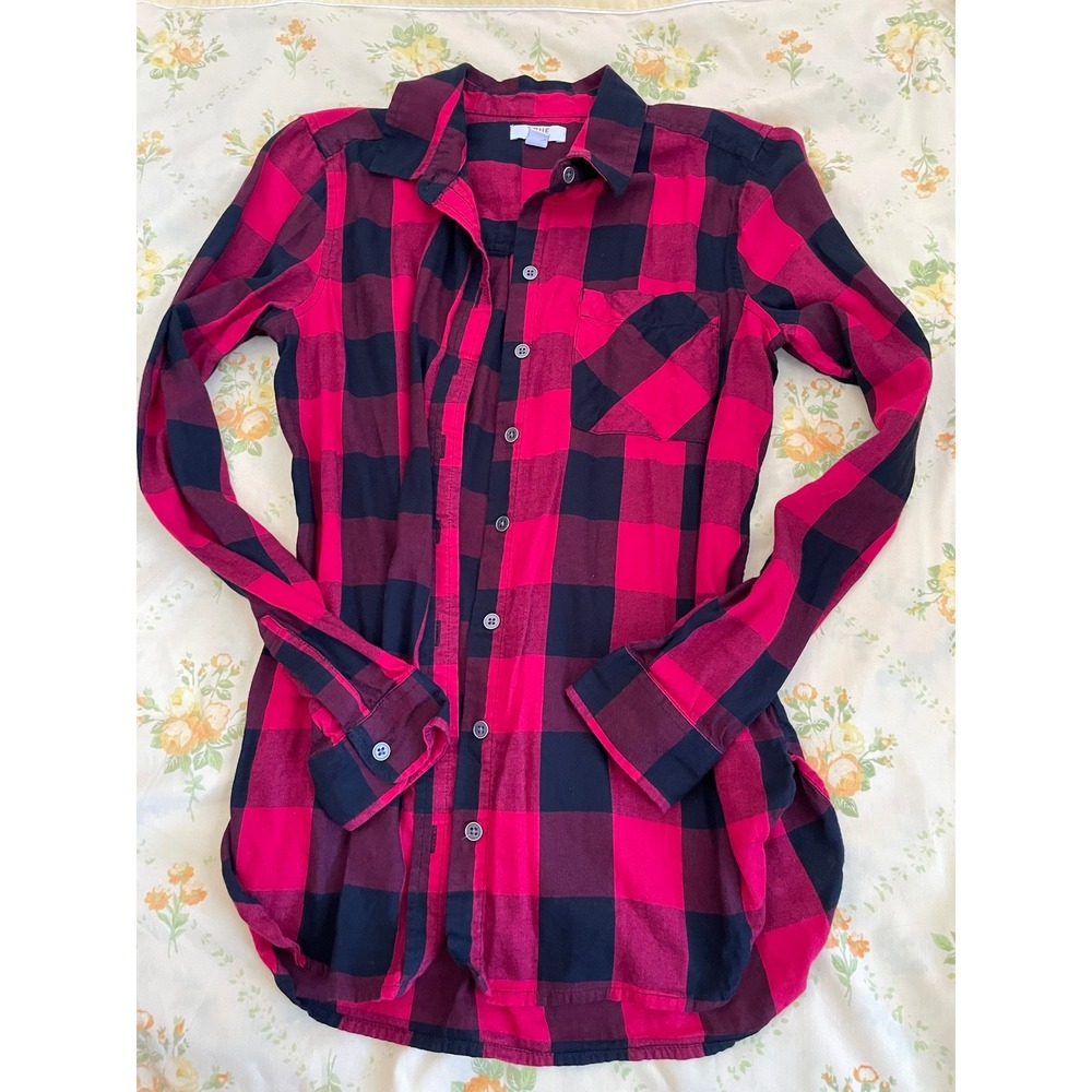 True Craft Womens Red Black Buffalo Plaid Flannel Button Down Shirt Small